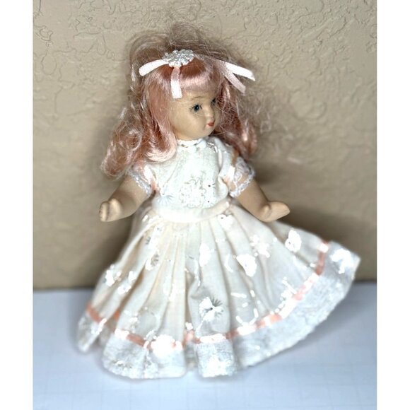 Porcelain Doll Vintage Handcrafted Hair Floral White Lace Dress Victorian - Picture 2 of 5